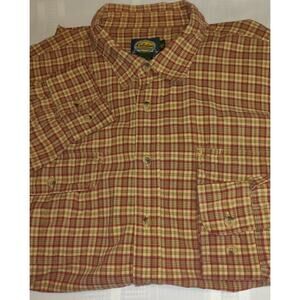 Cabela's Plaid Shirt Men's 2XL TALL Mustard Yellow Outdoor Gear Cotton Work Wear